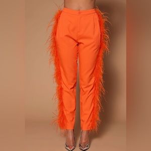 Orange Feathers Trouser Pants